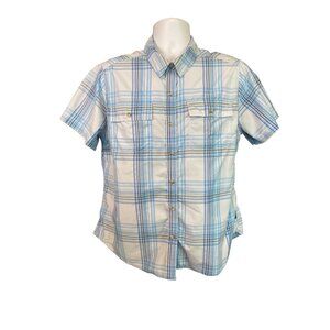Eddie Bauer Men Button Up Shirt XL Blue Plaid Short Sleeve Leightweight Gorpcore